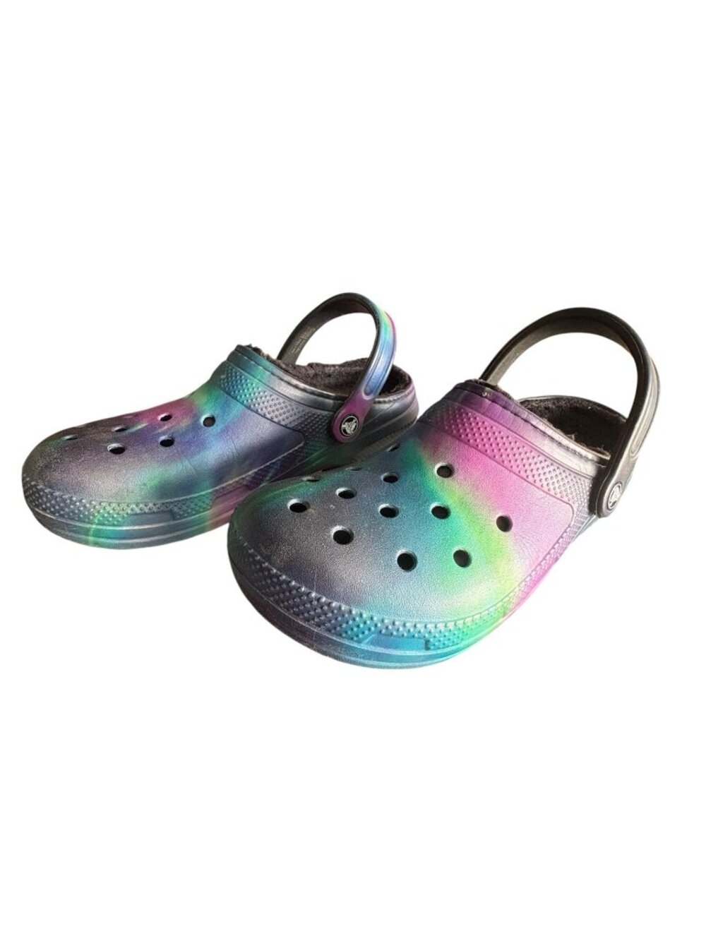 Crocs Lined Clogs Black Rainbow Tie Dye Womens 9 Mens 7 Classic
